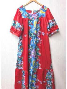 Vintage Royal Creations Hawaiian Red Floral Muumuu Maxi Dress Size XL